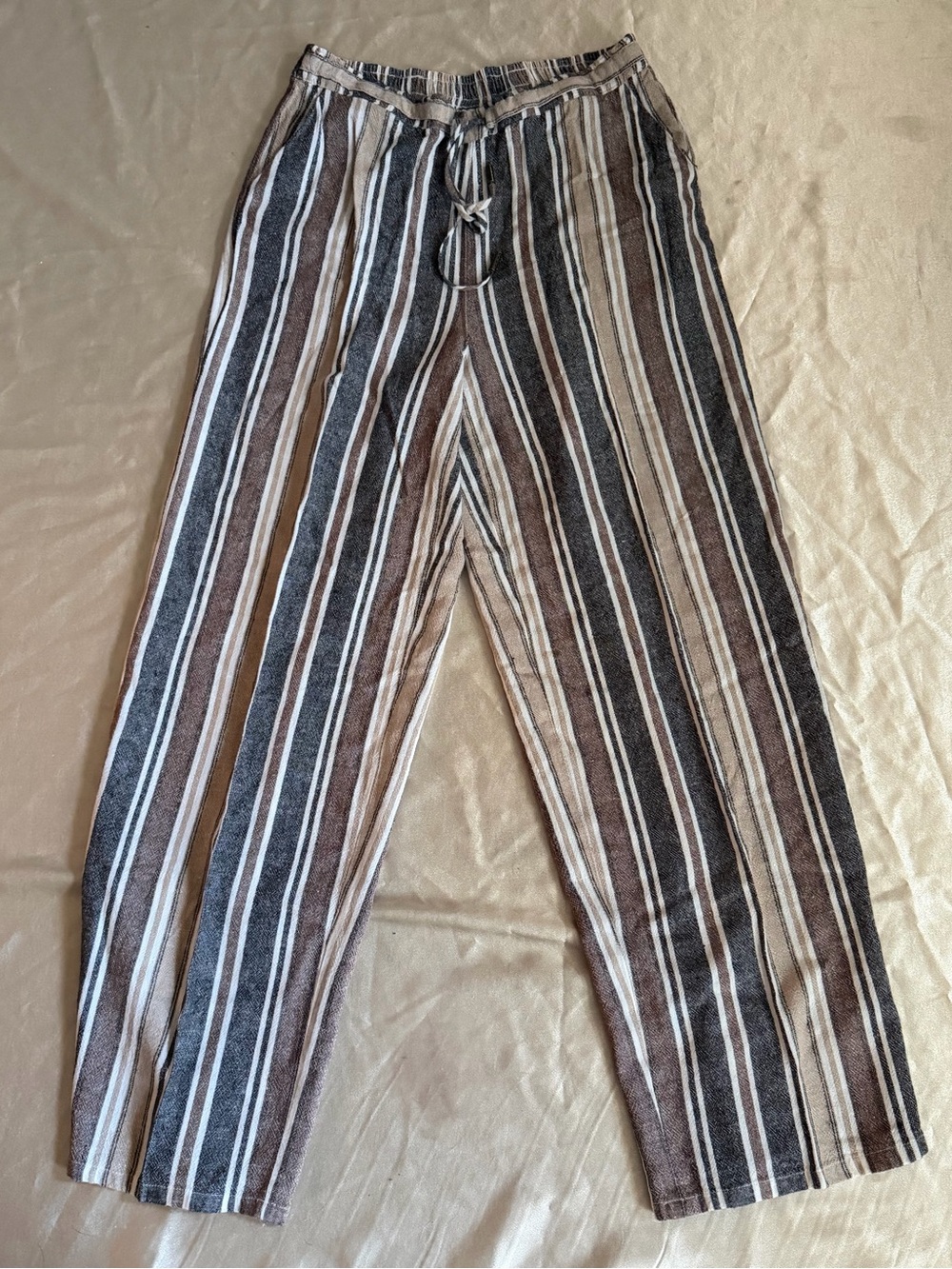 Susan Graver Regular Striped Linen Blend Pull-On Pants XS a395112